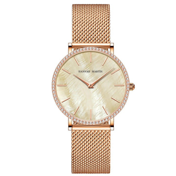 Elegant Luxury Women Watch Quartz Movement Shell Dial Rhinestone Stainless Steel Fashion Waterproof Wristwatches